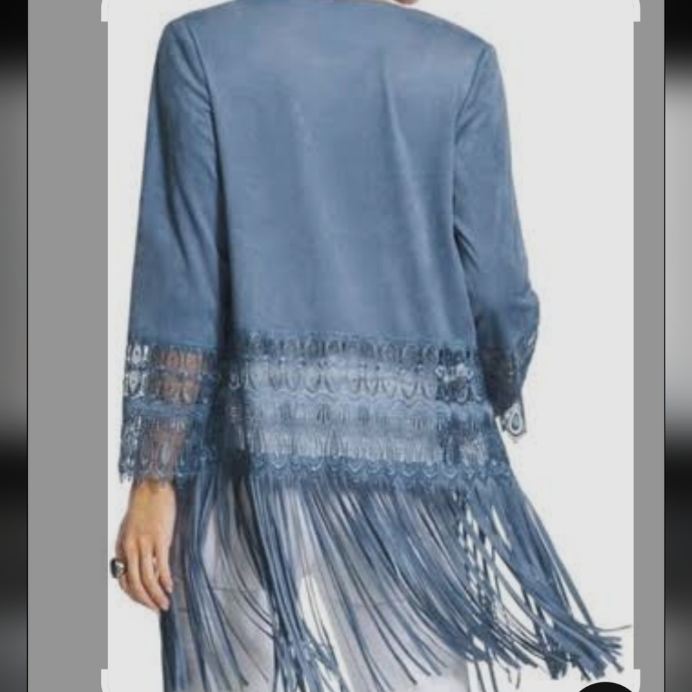Chico's Faux Suede Jacket in Soft Blue - Picture 9 of 9